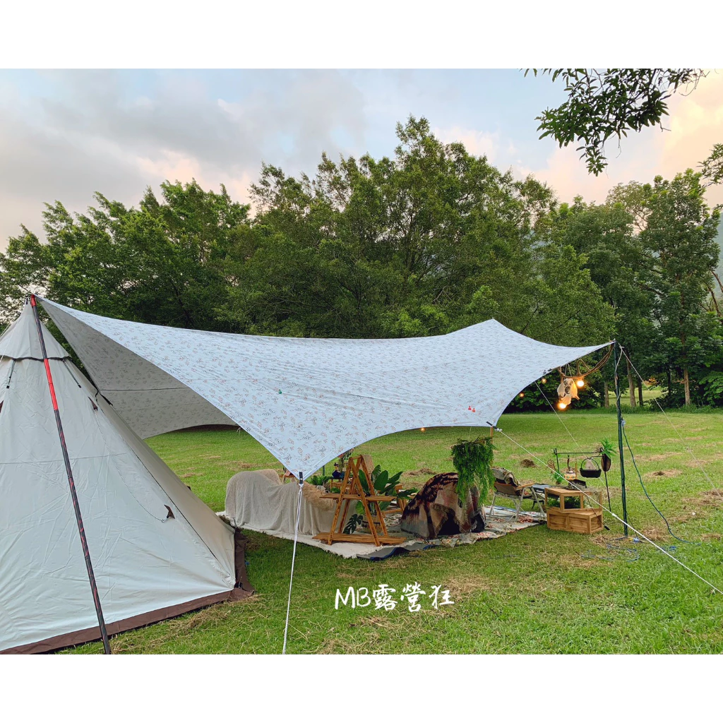 【綠色工場】MB露營狂 MBCF 7X6 蝶型銀膠/黑膠天幕 露營天幕 帳篷天幕 420D厚布 碟型天幕