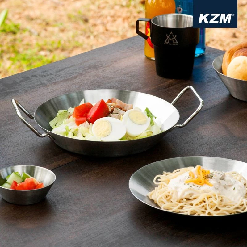KAZMI KZM 304不鏽鋼碗盤組18P【綠色工場】 含收納袋 (K20T3K002) 餐具組 露營碗盤 不鏽鋼碗盤