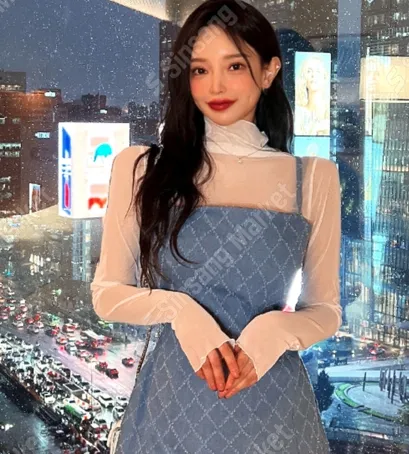 正韓網紗高領T