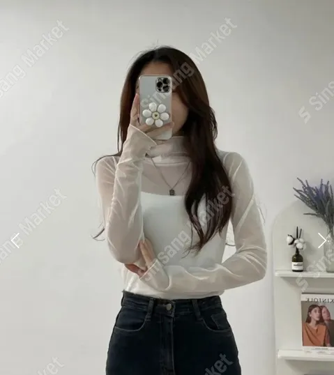 正韓網紗高領T