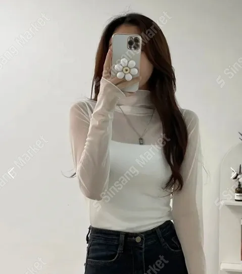 正韓網紗高領T