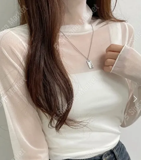 正韓網紗高領T