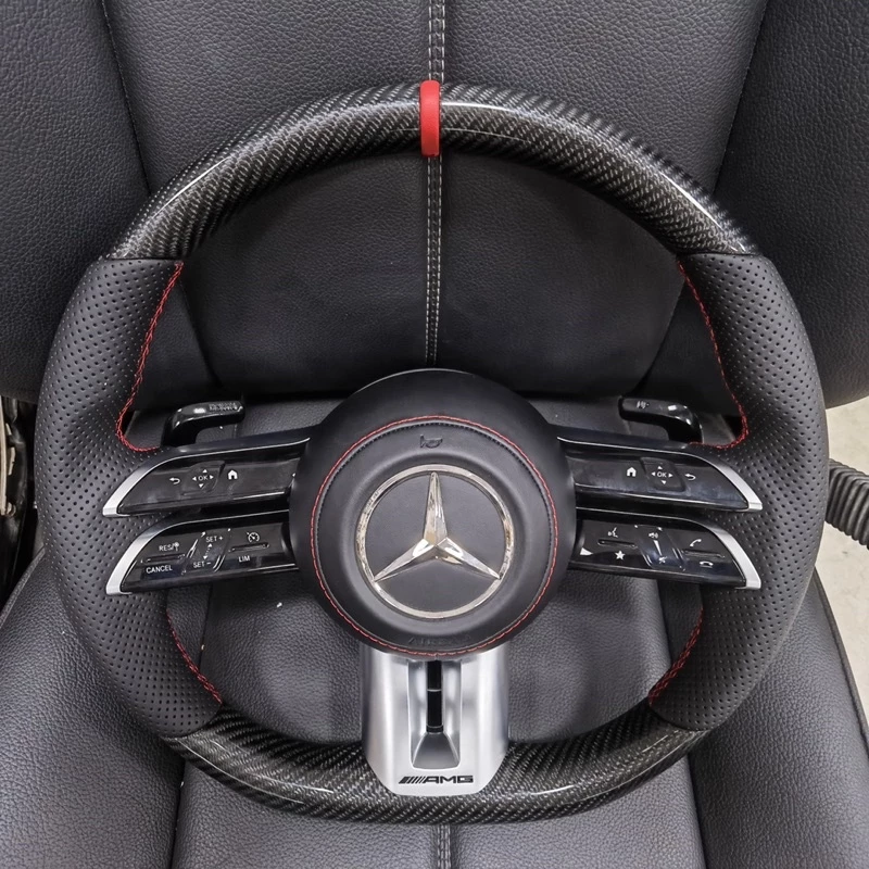 BENZ 21年蜻蜓AMG碳纖維 紅線方向盤 