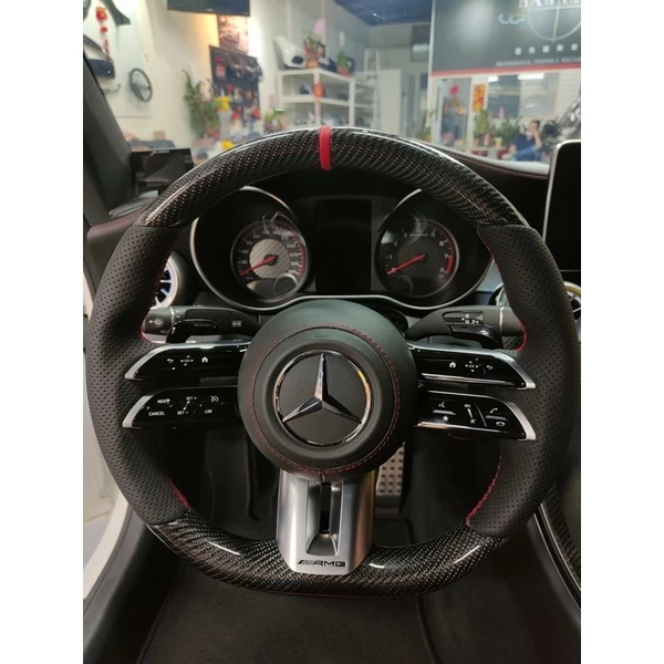 BENZ 21年蜻蜓AMG碳纖維 紅線方向盤 