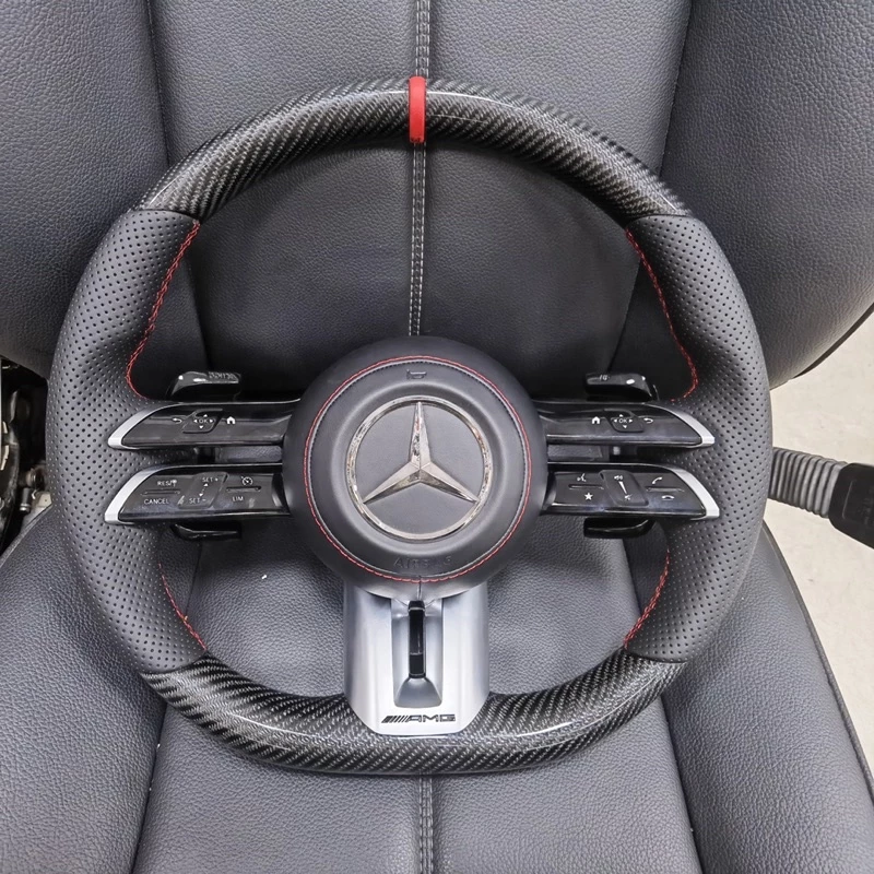 BENZ 21年蜻蜓AMG碳纖維 紅線方向盤 