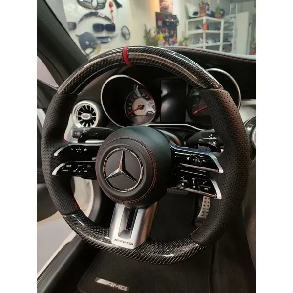 BENZ 21年蜻蜓AMG碳纖維 紅線方向盤 