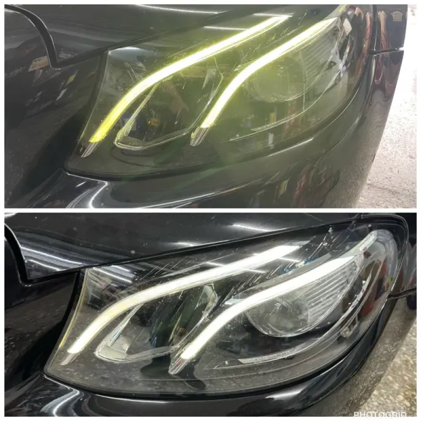 Benz 大燈 維修 修復 日行燈 導光條 泛黃 變黃 W213 LED