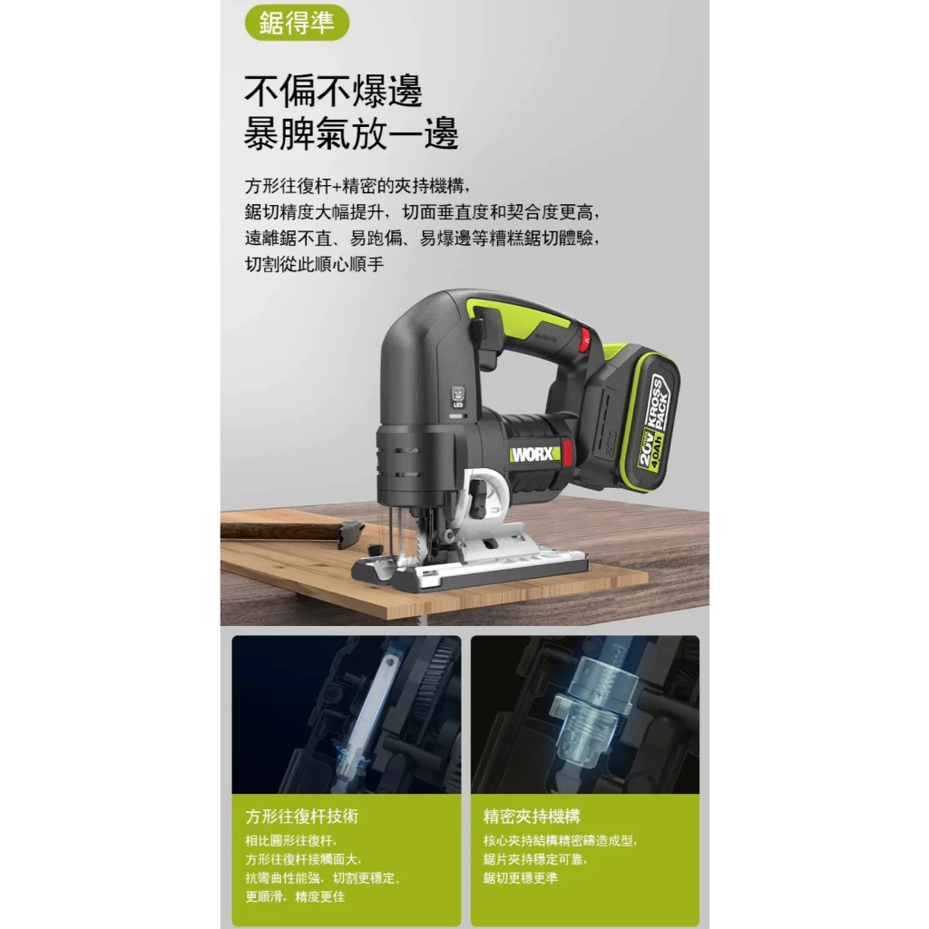 WU550 無刷鋰電曲線鋸20V 木工 角度切割 往復鋸 木工必備 金屬 木頭 鋸子 裝潢 WORX 威克士