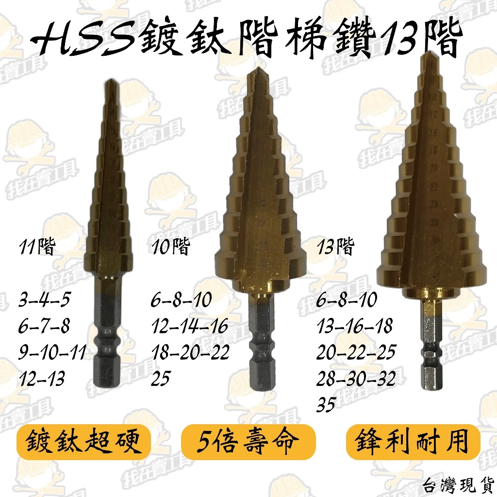 HSS 鍍鈦階梯鑽 白鐵鑽 六角 木工 水電 梯鑽 木板 白鐵 鋁 鍍鈦 超硬 鑽孔 水電 居家 鑽頭 木工鑽