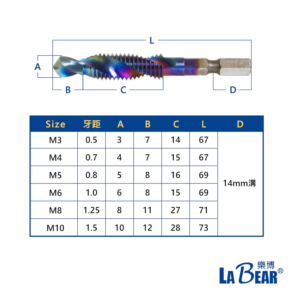 【LaBear】複合絲錐 M3-M10 鑽攻一體 鍍鈦絲錐 攻牙鑽頭 高速鋼 HSS-M2 螺旋絲錐 六角柄 鑽兼攻