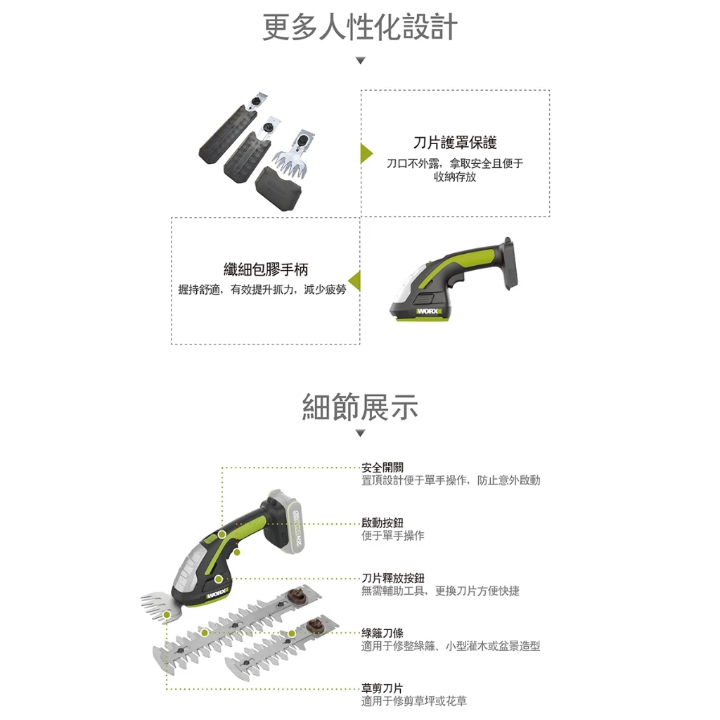 WD801 鋰電修草機 20V 園藝 修剪雜草 灌木塑形 割草機 剪草機 籬笆剪 造景 花園 修枝 造型 WORX威克士