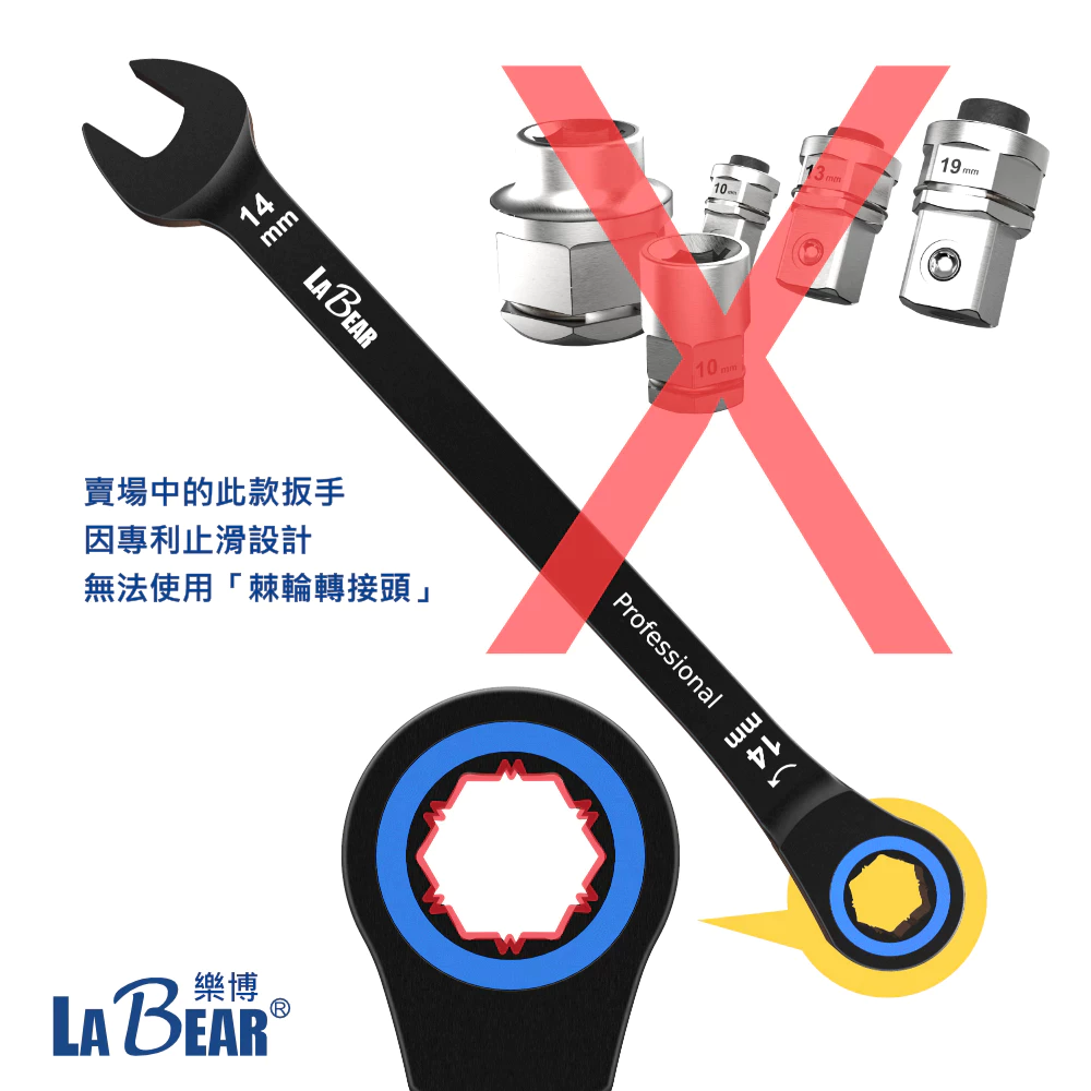【LaBear】電著黑 防滑 棘輪梅開扳手 7-24mm 棘輪扳手 90齒/120齒 梅開板手 電著扳手 台灣製