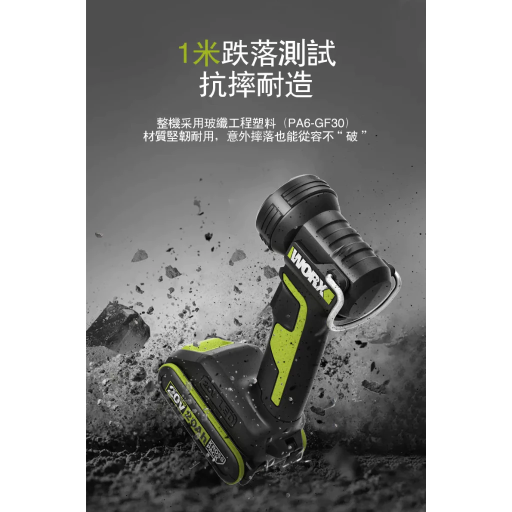 WU027.9 鋰電手電筒20V 兩段可調 露營燈 手持照明 LED 高亮度 探照 工作燈 WORX 威克士
