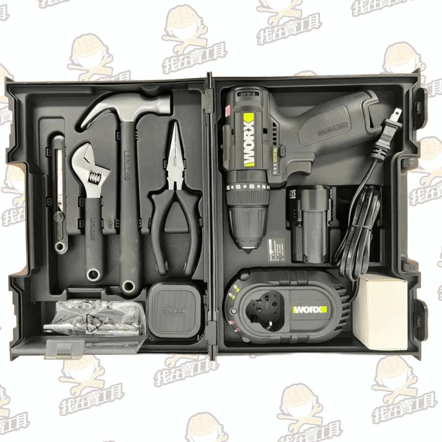 WE211 無刷 鋰電震動電鑽12V 10mm 87件組 電鑽 家用 鑽牆 鐵鎚 木板 尖嘴鉗 捲尺 WORX 威克士