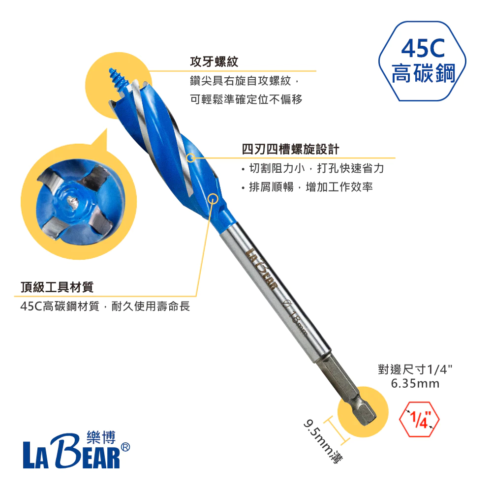 【LaBear】木工支羅鑽 10-35mm 四刃支羅鑽 木工開孔器 電鑽 鑽頭 鑽尾 木工鑽尾 木工鑽 擴孔 現貨最低價
