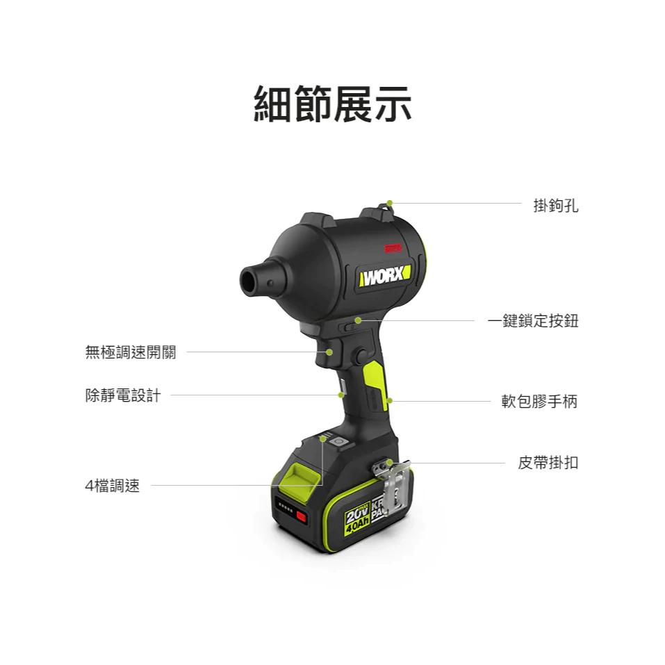 WU093 鋰電無刷空氣除塵槍 20V 吹灰塵 角落 汽車 鍵盤 電腦 手拿 小型 研磨 油漆 水電 WORX 威克士