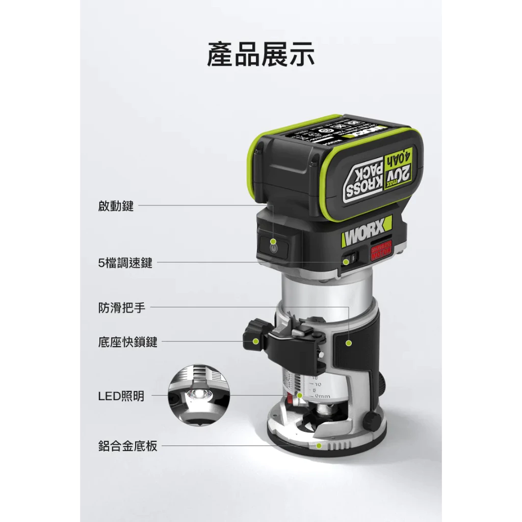 WU560 無刷鋰電修邊機20V 木工 木工雕刻 修邊刀 修邊 開溝 開槽 切割 裝潢 木工必備 WORX 威克士