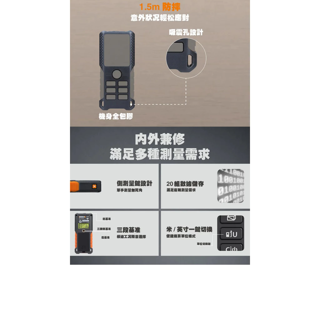 WX087.1 40米測距儀(台灣訂製版) 公司貨 雷射 紅外線 坪數 台尺 水電 裝潢 木工 室內設計 WORX威克士