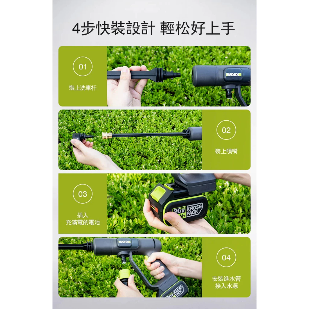 WU623 鋰電無刷高壓清洗機 20V 洗車機 高壓洗車機 大流量 高壓水柱 5和1噴頭 超長軟管 WORX威克士