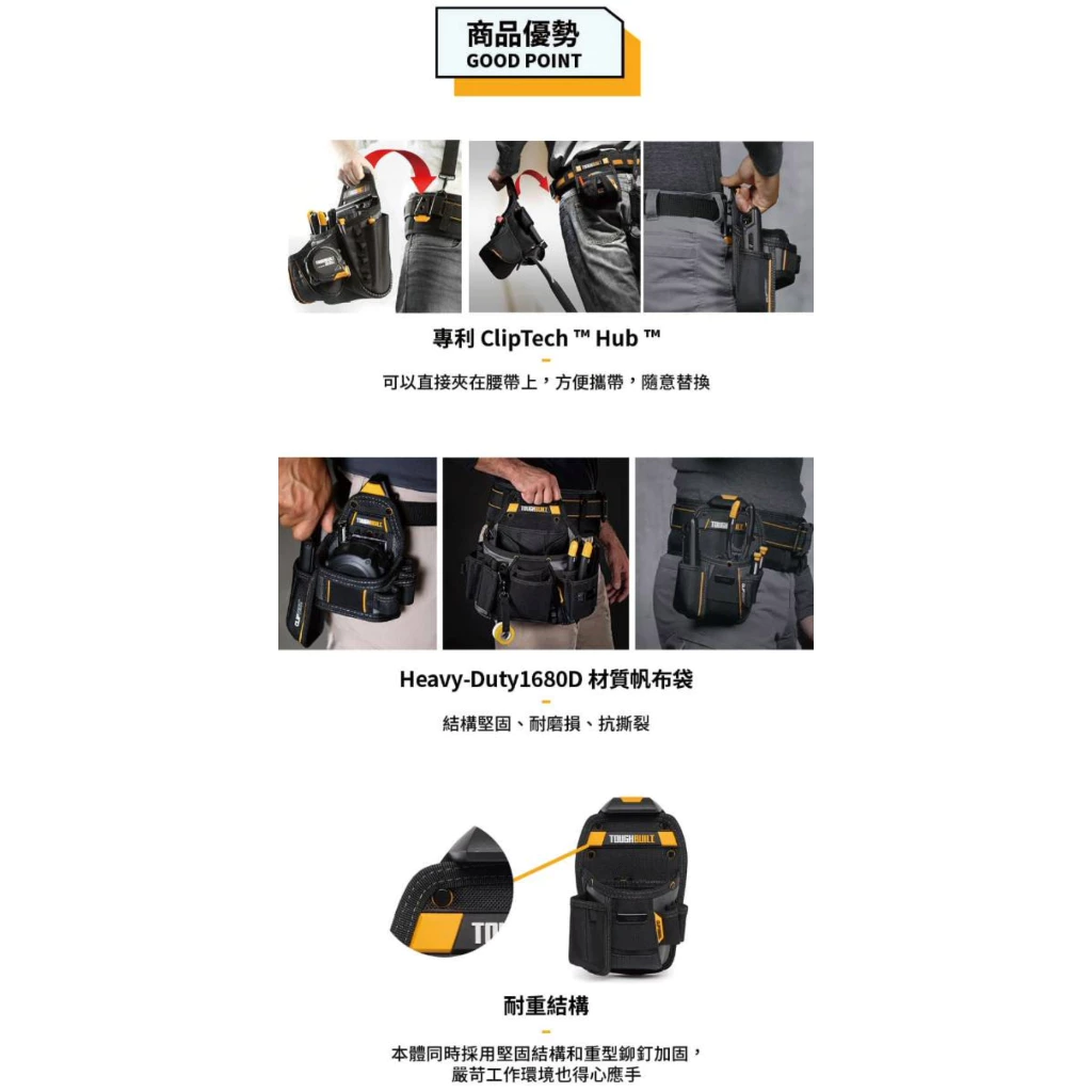 TB-CT-26 多功能通用袋-有側袋 TOUGHBUILT 托比爾 8格 捲尺扣 美工刀收納 工具袋 快扣式