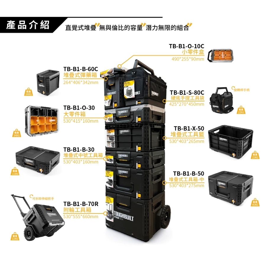 TB-B1-B-30 堆疊式工具箱-中 TOUGHBUILT 托比爾 快扣 收納盒 工具箱 防水 堆疊式 露營