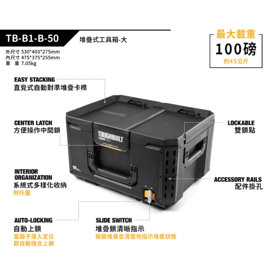 工具箱三件組 TB-3-CLASSICS 快扣 拉車 零件盒 露營 提籃Toughbuilt STACKTech 托比爾