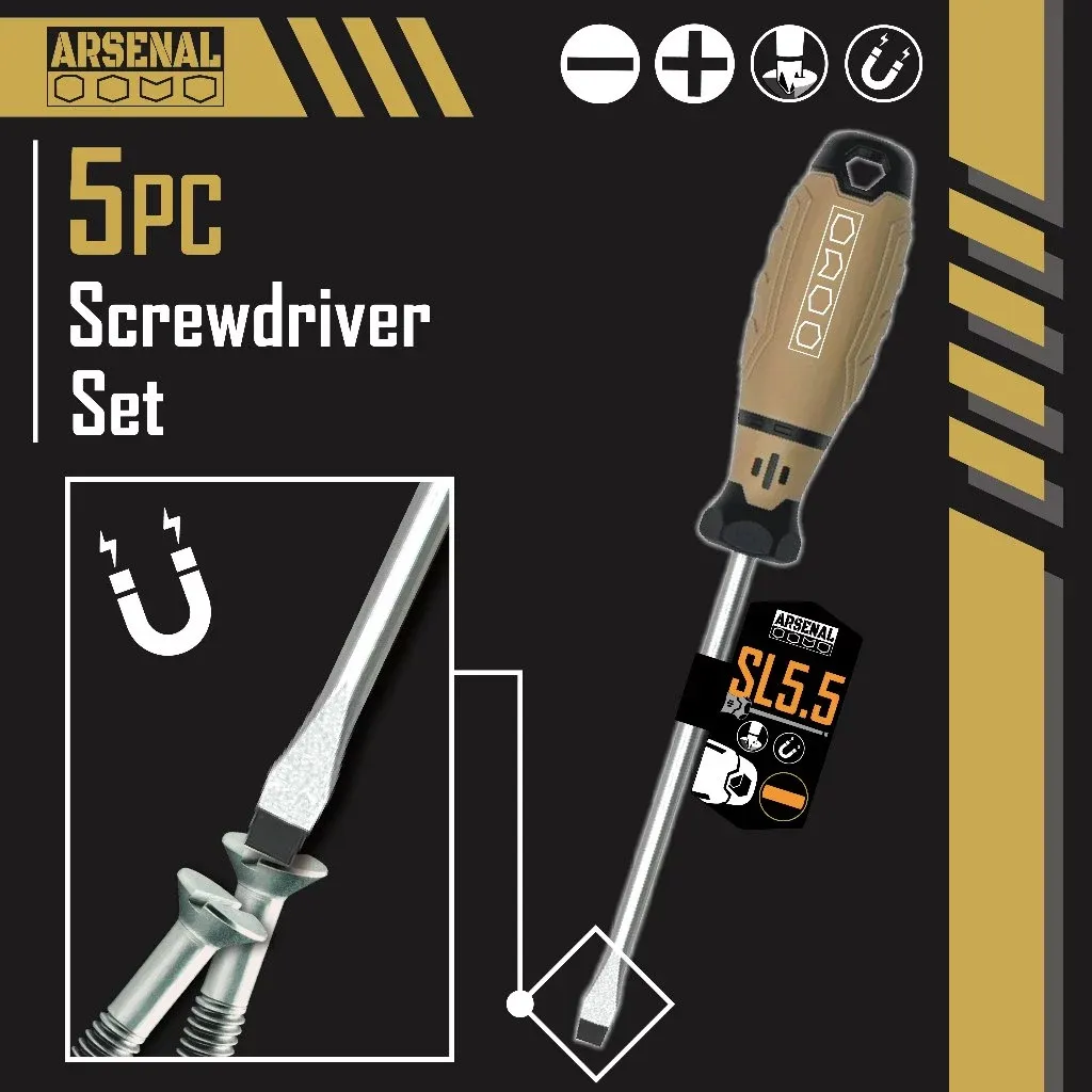 愛森諾工具/Arsenal Tool 5PC 螺絲起子組 魚雷起子 十字起子 一字起子 起子組 魚雷手柄 止滑手柄台灣製