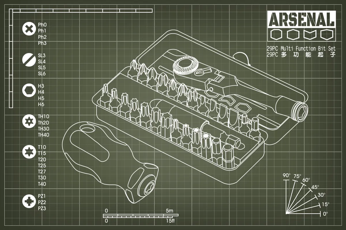 愛森諾工具 / Arsenal Tool 軍綠「二代」29PC多功能起子組(附手柄)