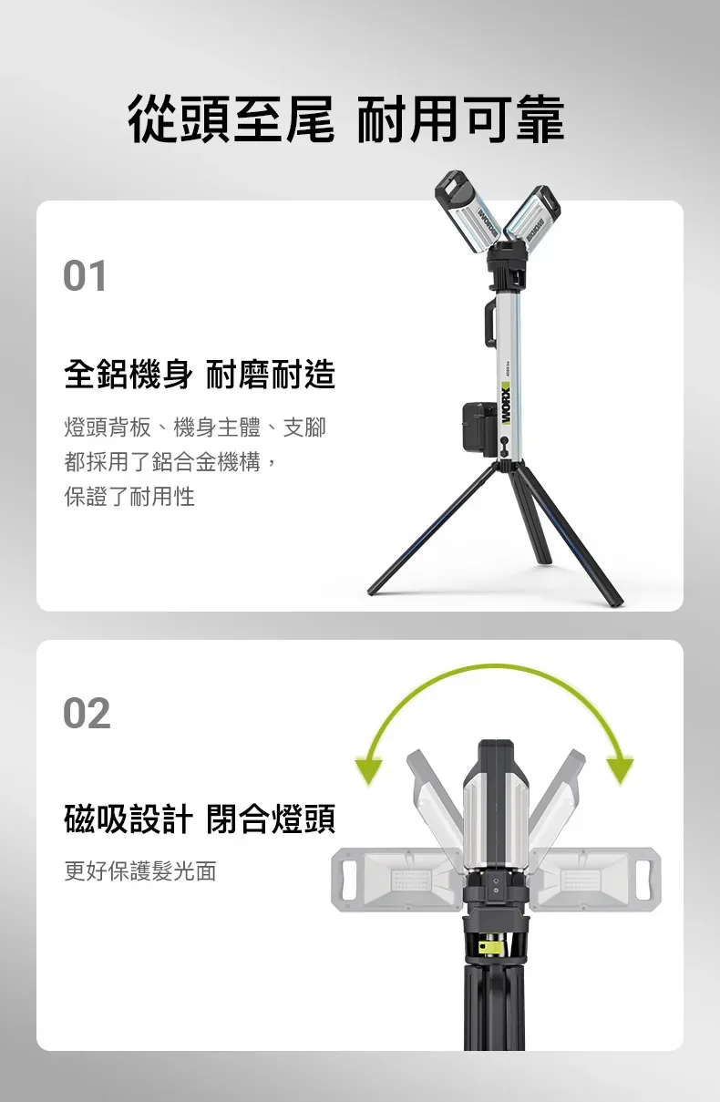 WU029 LED伸縮工作燈 20V 塔燈 露營 雙色溫 黃 白 高亮度 深夜施工 超高亮度 大廣角 WORX 威克士