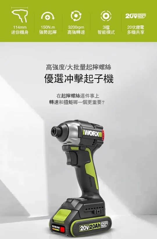 WU292DS 6段智能無刷電動衝擊起子機20V 電動工具 高轉速/扭力 居家 水電 金屬 工程 水泥 WORX 威克士