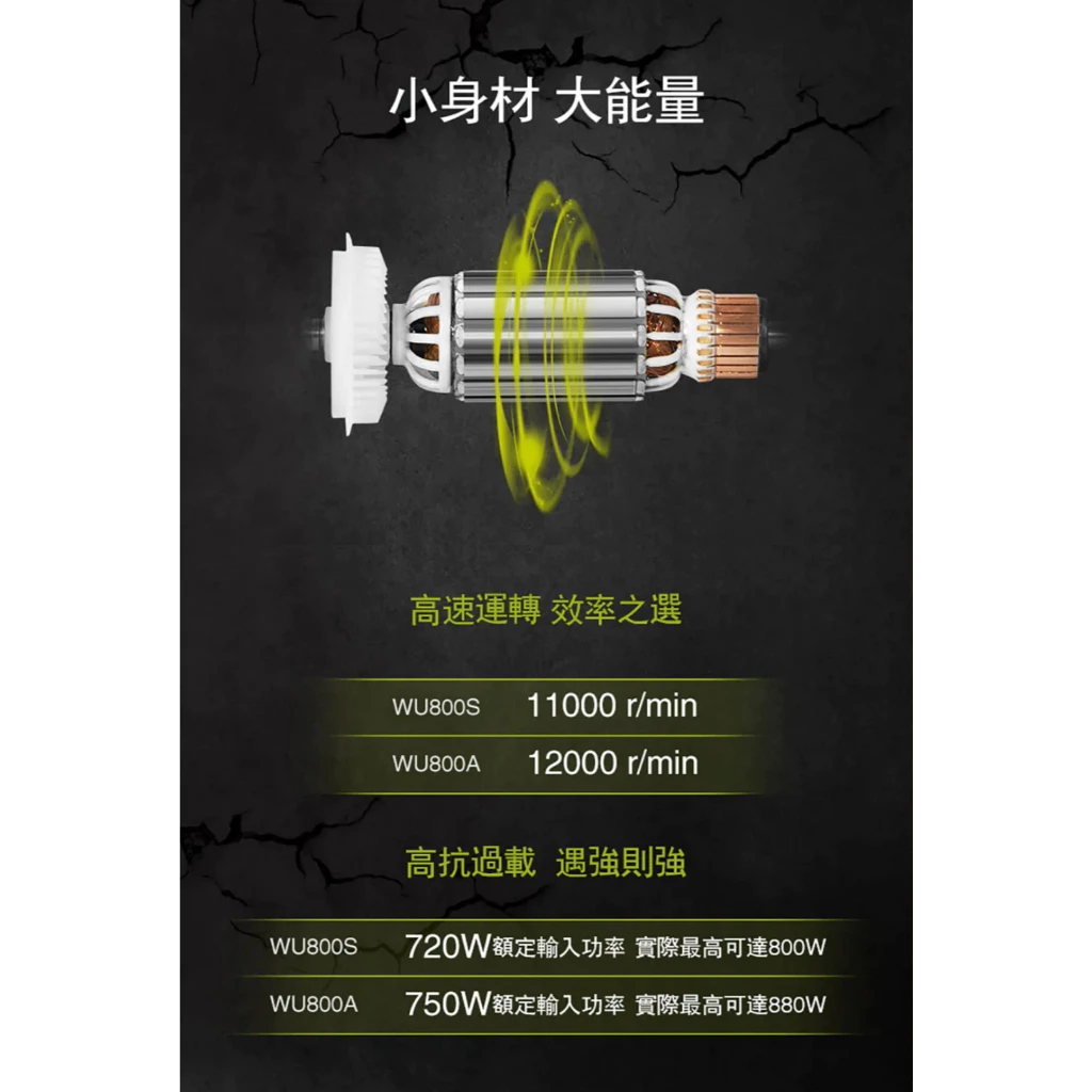 WU800A 平面砂輪機 100mm/720W 細柄 切割 角磨 拋光 切割 金屬 木頭 水電 砂輪機 WORX威克士