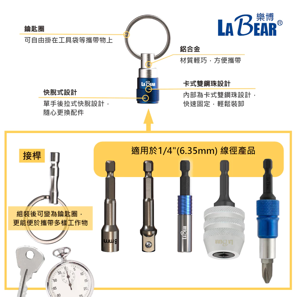 【LaBear】起子頭款 快脫鑰匙扣 接桿鑰匙圈 鑰匙圈 起子頭接座 六角軸快扣 六角軸工具配件 起子頭收納 工具鑰匙