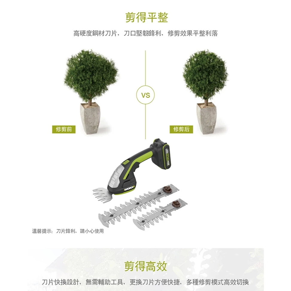 WD801 鋰電修草機 20V 園藝 修剪雜草 灌木塑形 割草機 剪草機 籬笆剪 造景 花園 修枝 造型 WORX威克士