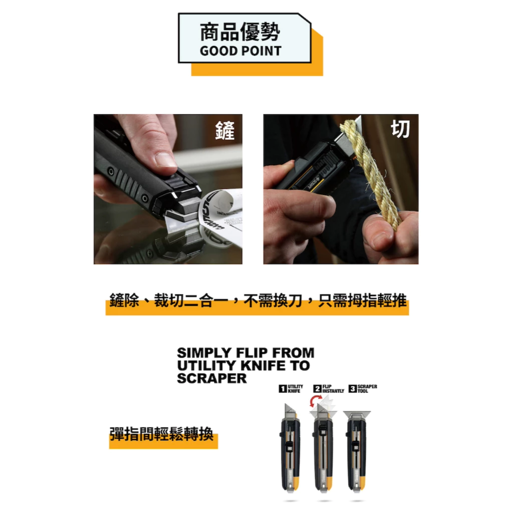 TB-H4S5-01 專業級二合一美工刀 TOUGHBUILT 托比爾 刮刀 除膠 附刀片 工業用 鋒利 替換