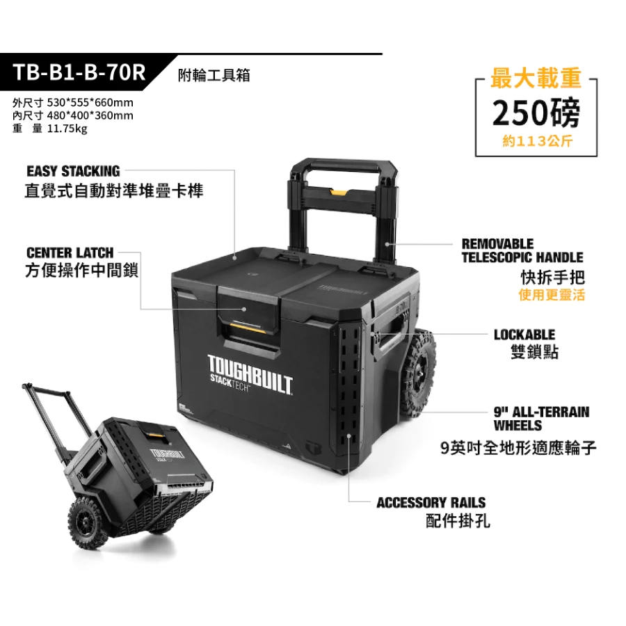 工具箱三件組 TB-3-CLASSICS 快扣 拉車 零件盒 露營 提籃Toughbuilt STACKTech 托比爾
