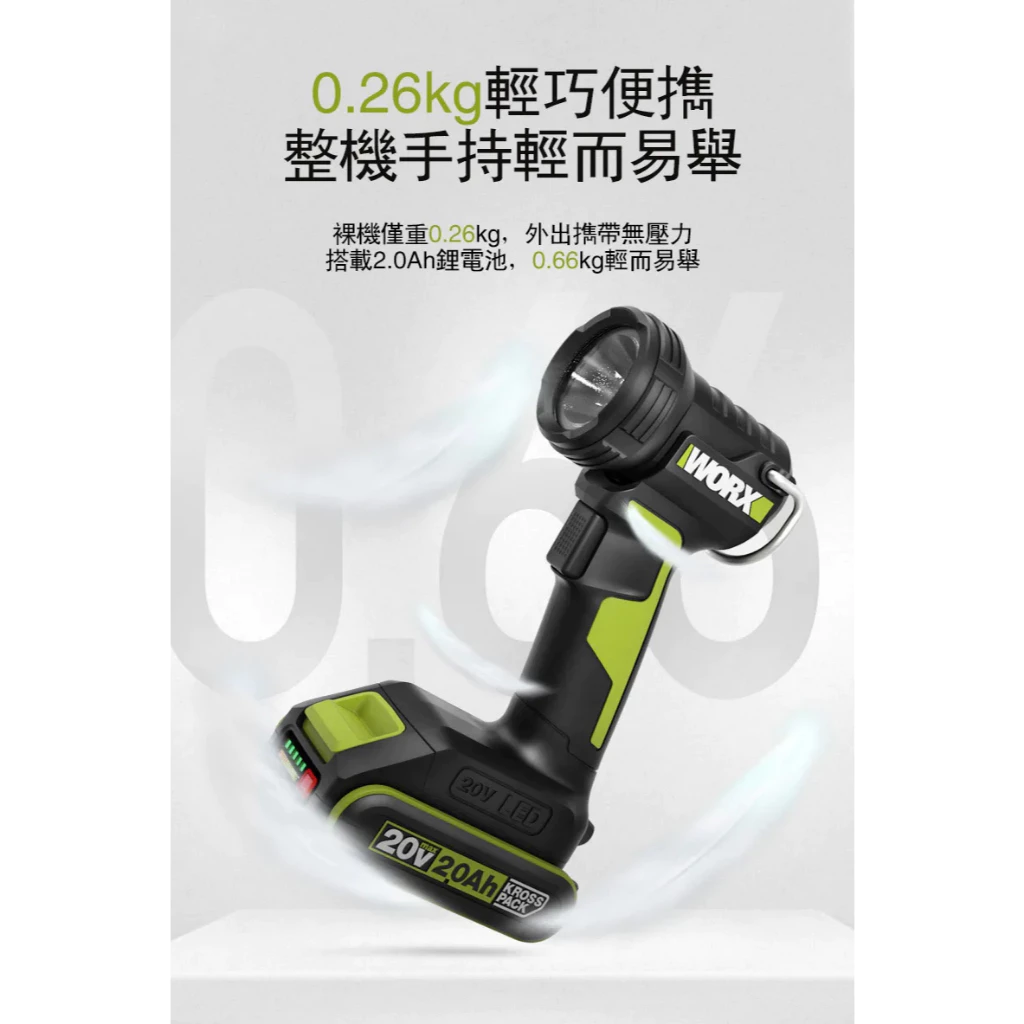 WU027.9 鋰電手電筒20V 兩段可調 露營燈 手持照明 LED 高亮度 探照 工作燈 WORX 威克士