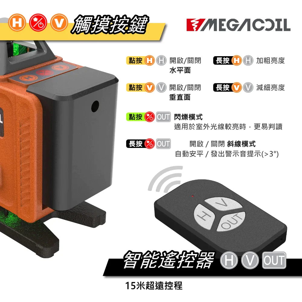 【MEGACOIL】雷射水平儀 8/12/16線 綠光 電子水平儀 自動校正 水平儀 激光水平儀 戶外可用 水電 木工