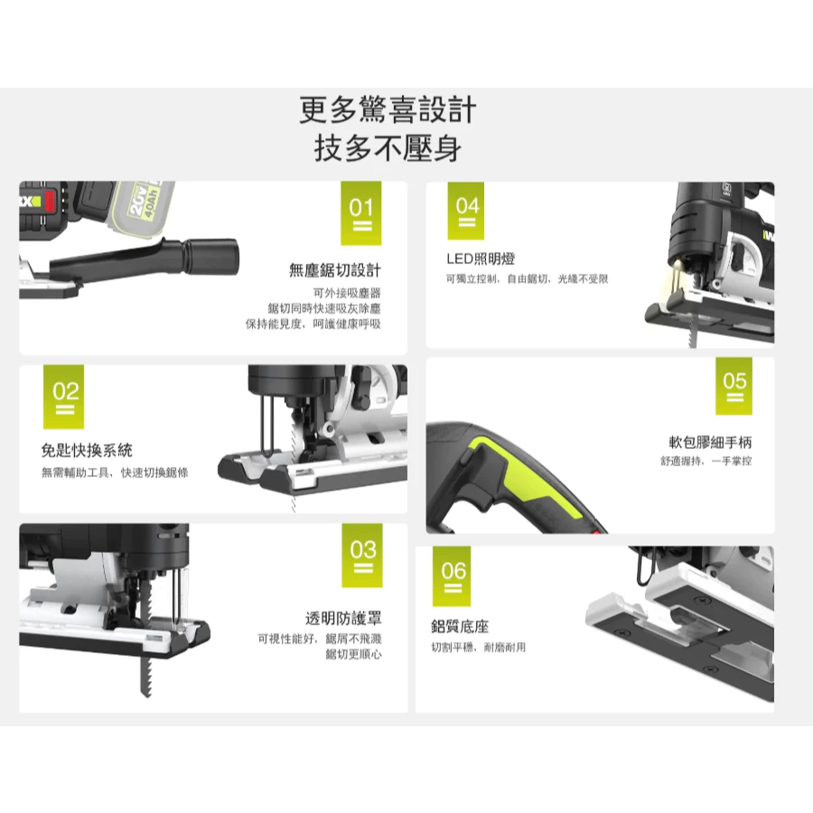 WU550 無刷鋰電曲線鋸20V 木工 角度切割 往復鋸 木工必備 金屬 木頭 鋸子 裝潢 WORX 威克士