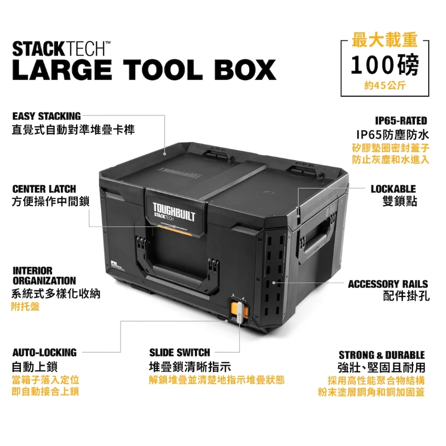 TB-B1-B-50 堆疊式工具箱-大 TOUGHBUILT 托比爾 快扣式 工具箱 收納盒 提籃 雙鎖點 防水 堆疊式