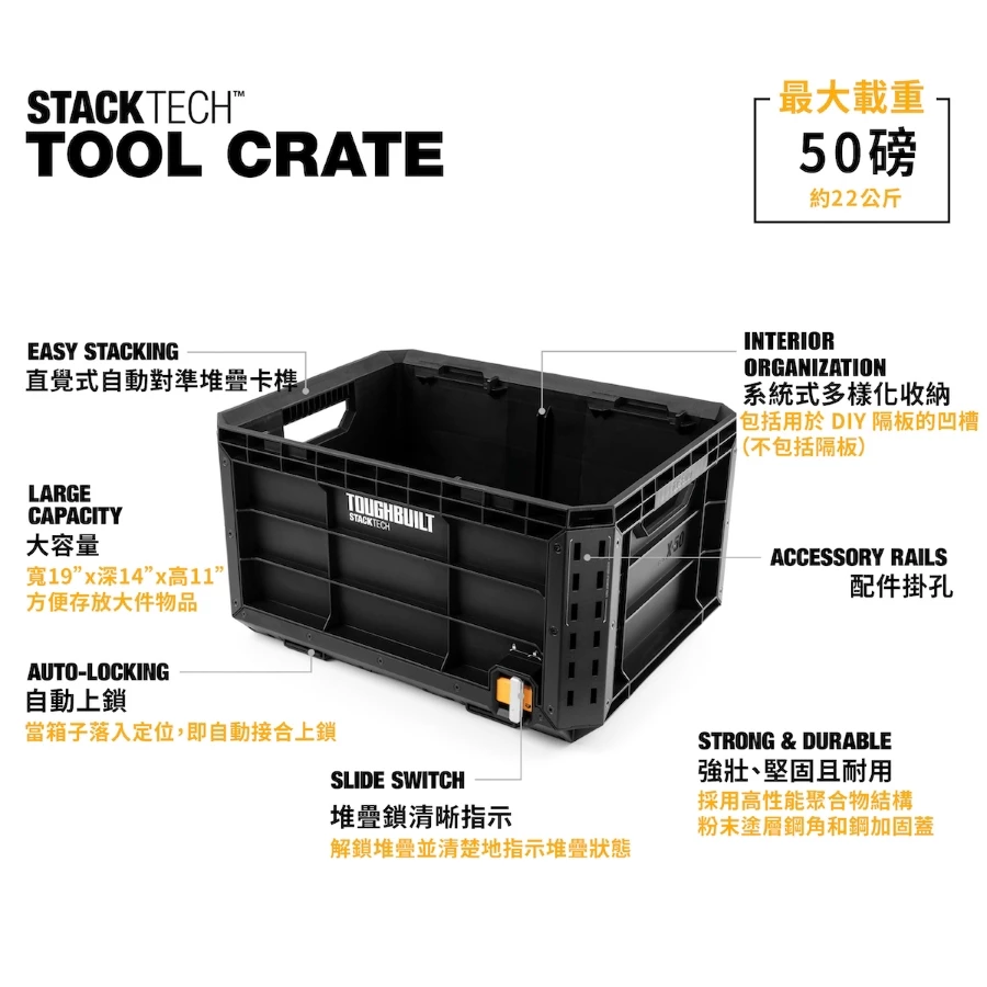 TB-B1-X-50 堆疊式工具籃 TOUGHBUILT 托比爾 快扣 工具箱 堆疊式 配件 牛奶籃 菜籃 提籃