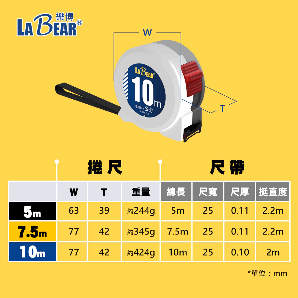 【LaBear】10M 捲尺 尼龍鋼捲尺 耐摔捲尺 魯班尺 公制尺 英制尺 丁蘭尺 單面捲尺 測量尺