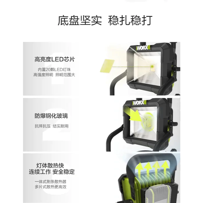 WU026.9 鋰電 LED 工作燈 20V 高亮度1500LM 露營 夜間施工 可掛式 探照燈 高亮度 WORX威克士