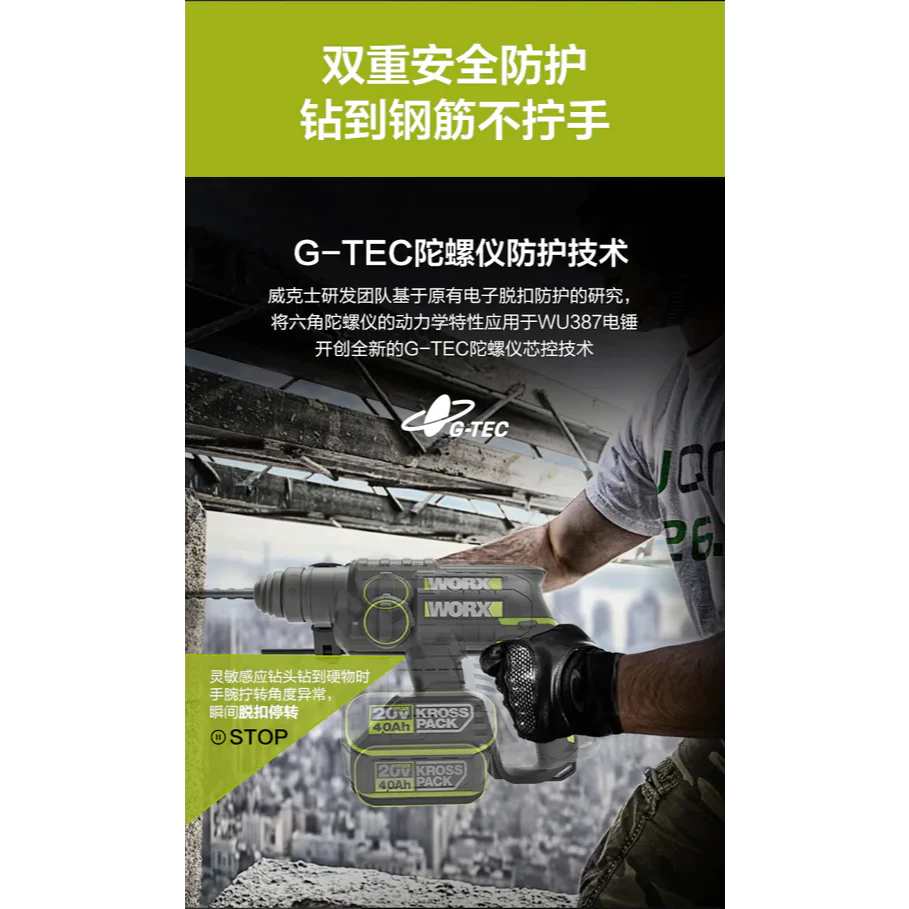 WU387 鋰電無刷免出力電錘20V 22mm 錘鑽/平鑽 雙功能 水泥 地板 鑽牆 水電 居家 電槌 WORX威克士
