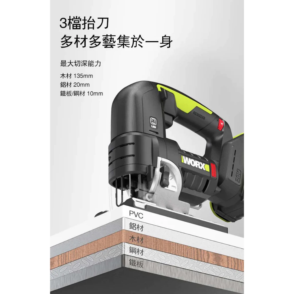 WU550 無刷鋰電曲線鋸20V 木工 角度切割 往復鋸 木工必備 金屬 木頭 鋸子 裝潢 WORX 威克士