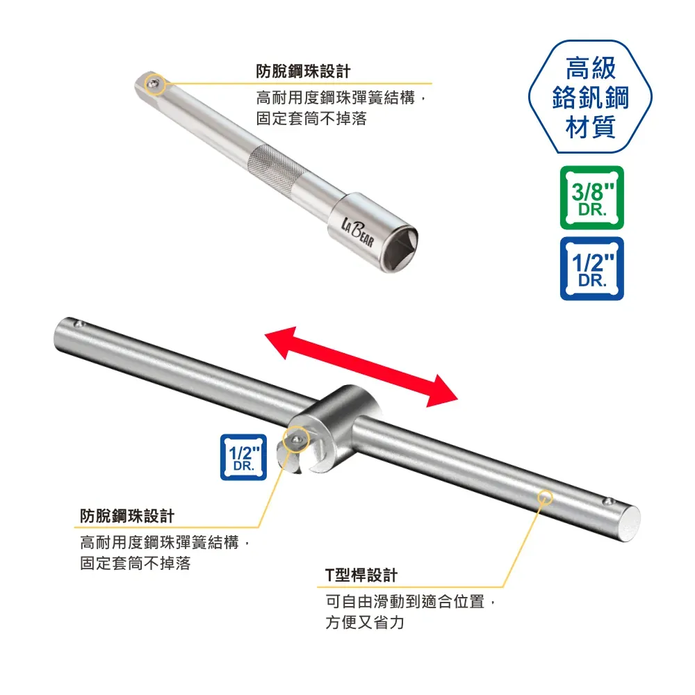 【LaBear】專利設計 止滑套筒扳手組 三分 3分 雙向棘輪扳手 萬向接頭 延長接桿 六角手動套筒組