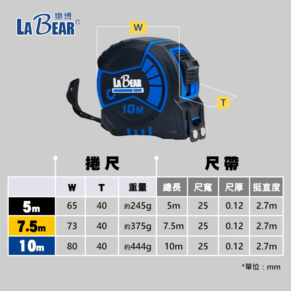 【LaBear】5M/7.5M/10M 雙面捲尺 耐摔捲尺 強磁尺頭 碳鋼捲尺 魯班尺 公制尺 台制尺 丁蘭尺 測量尺