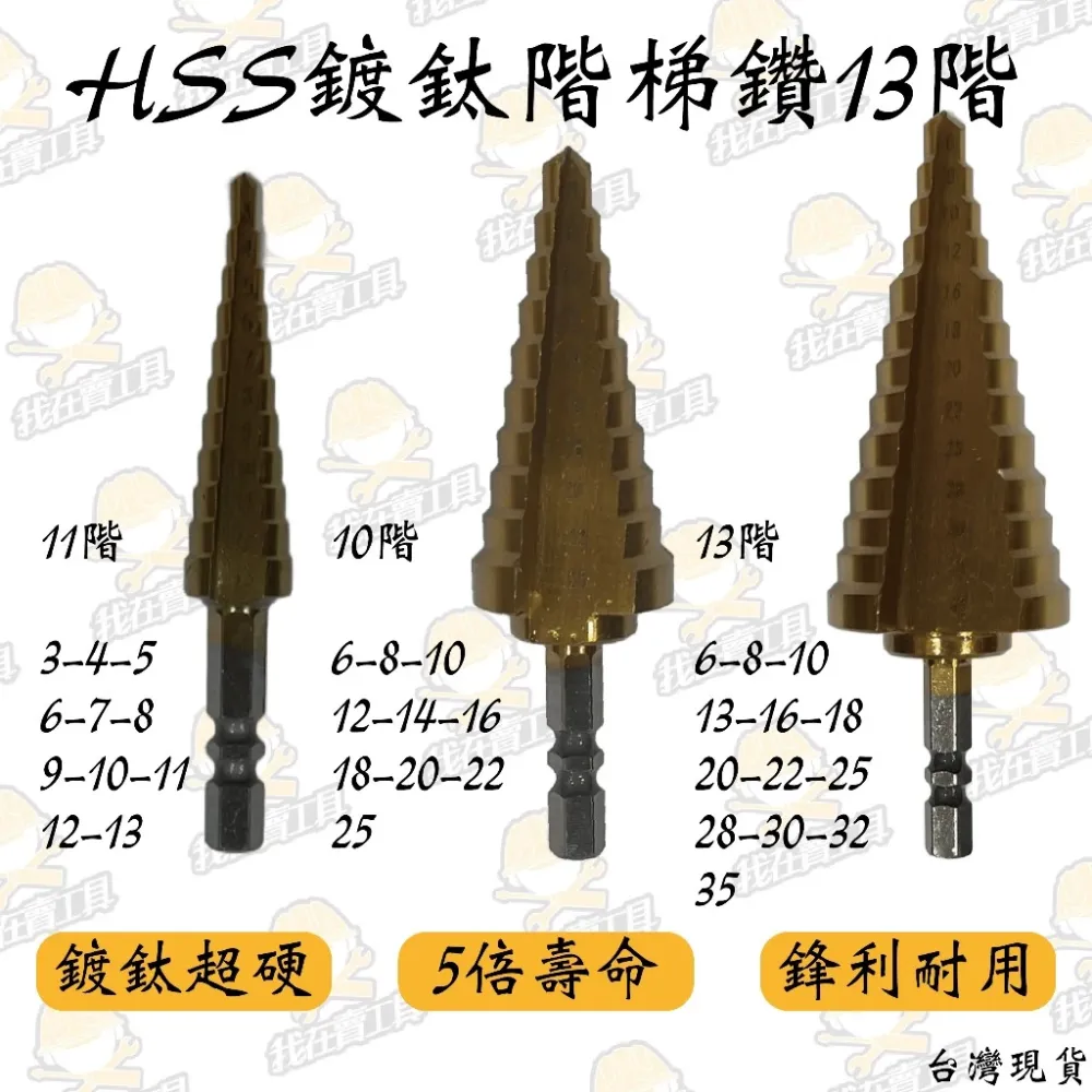 HSS 鍍鈦階梯鑽 白鐵鑽 六角 木工 水電 梯鑽 木板 白鐵 鋁 鍍鈦 超硬 鑽孔 水電 居家 鑽頭 木工鑽