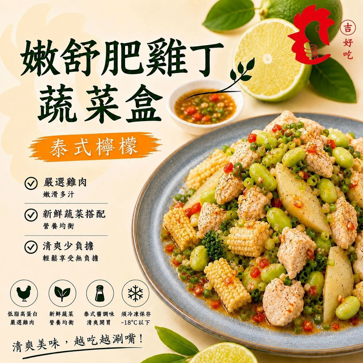 嫩舒肥雞丁蔬菜盒蔥油椒鹽(泰式檸檬)200g