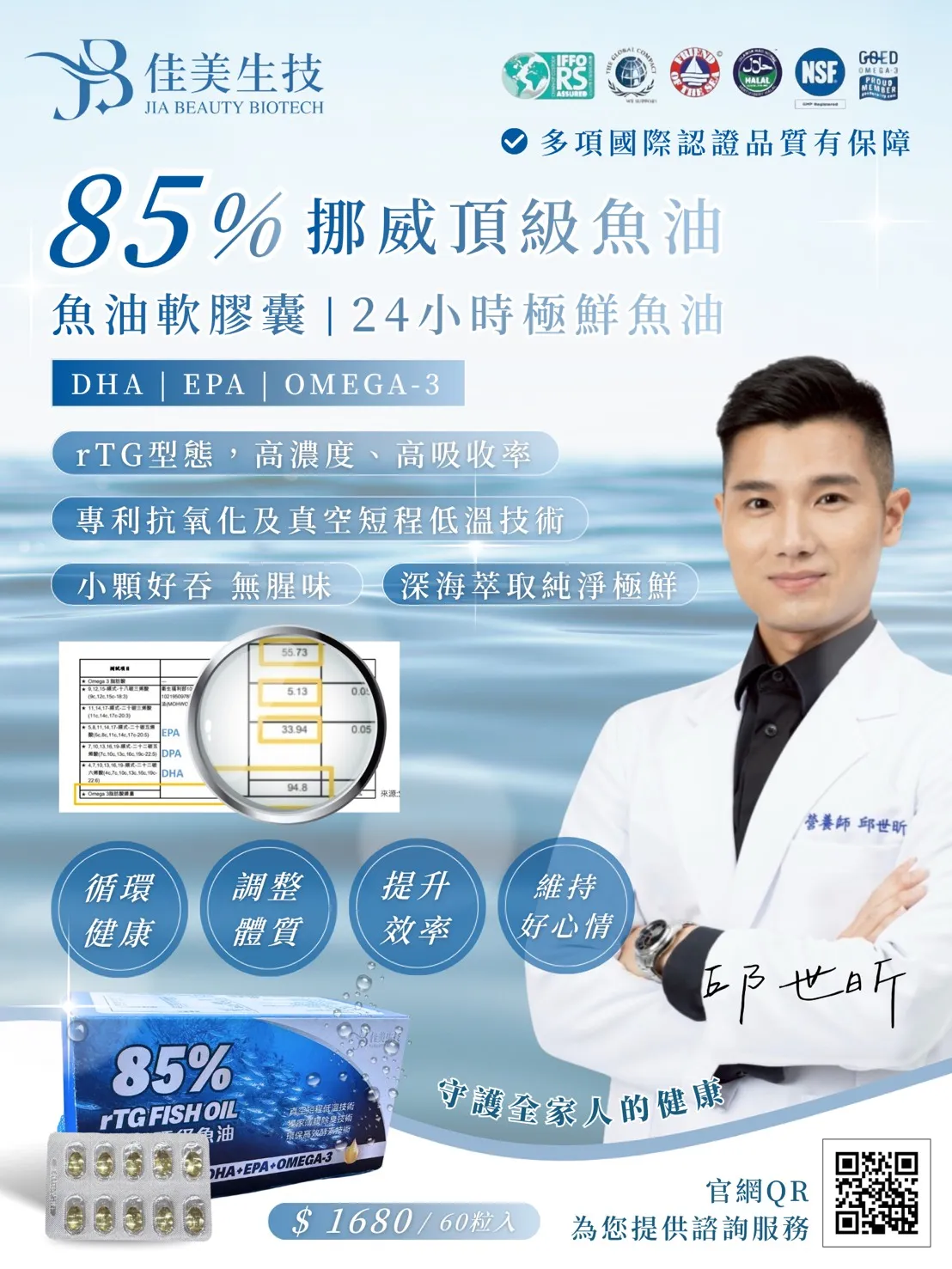 85%挪威頂級魚油｜魚油軟膠囊／60粒