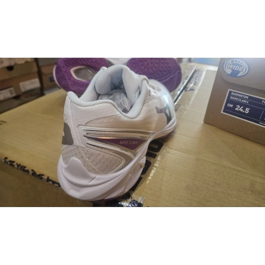 MIZUNO 美津濃羽球鞋 Wave Claw 4 （71GA264316）寬楦 男鞋 白 藍 緩震回彈支撐